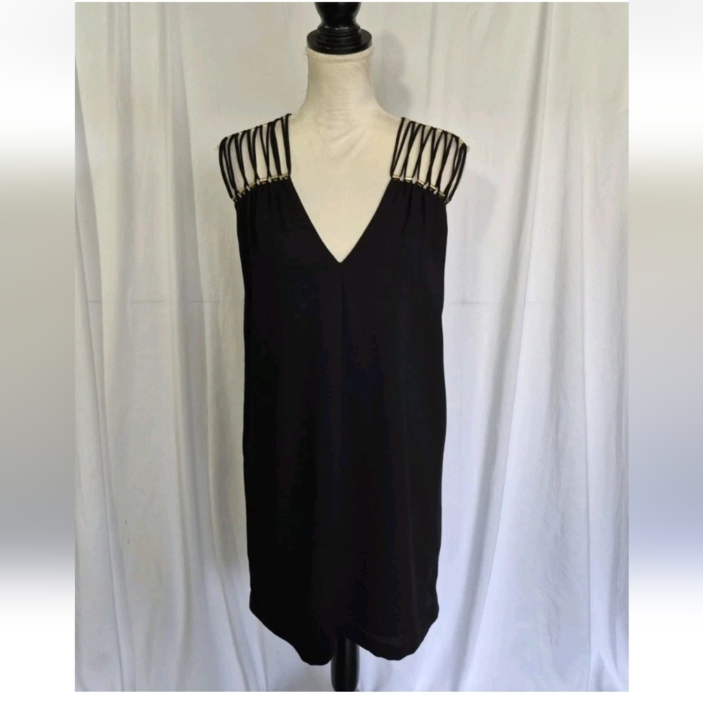 New BCBG Maxazaria Y2K 90s V-Neck Black Womens Shift Mini Dress XXS